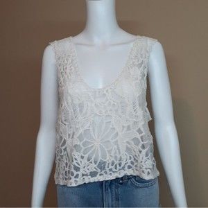 LF Native Rose Cream Sheer Lace Boho Tank Top M/L NWT